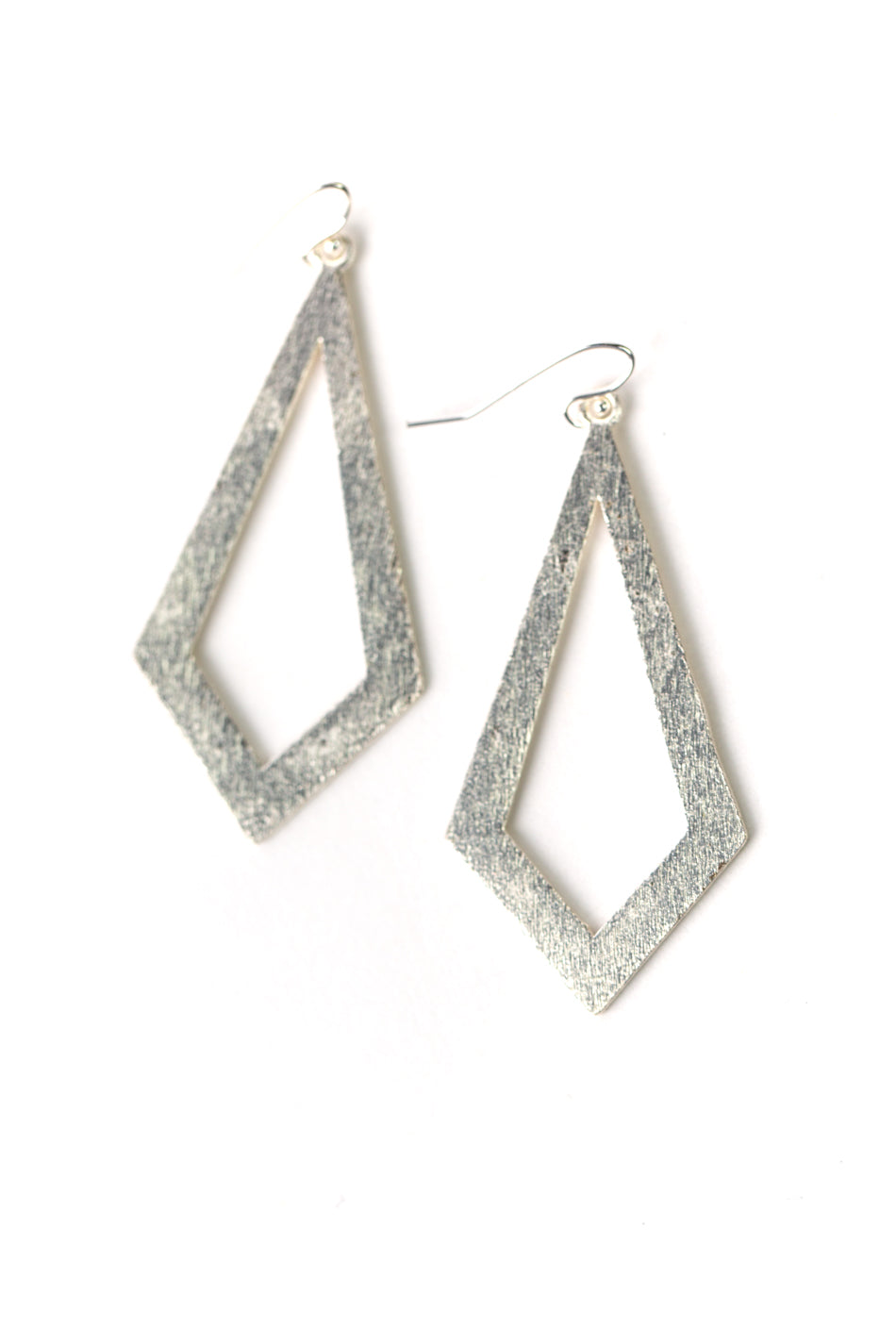Brushed Silver Diamond Frame Statement Earrings