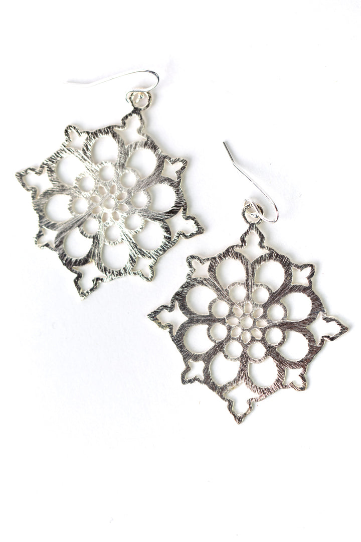 Brushed Silver Mandala Statement Earrings