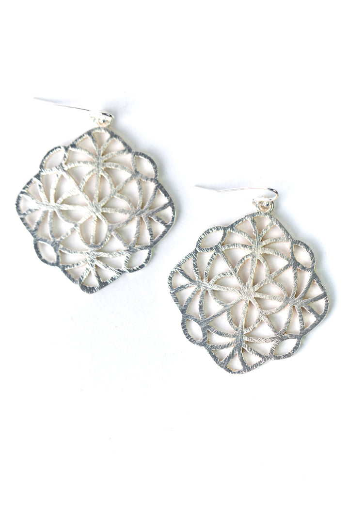 Brushed Silver Geometric Statement Earrings
