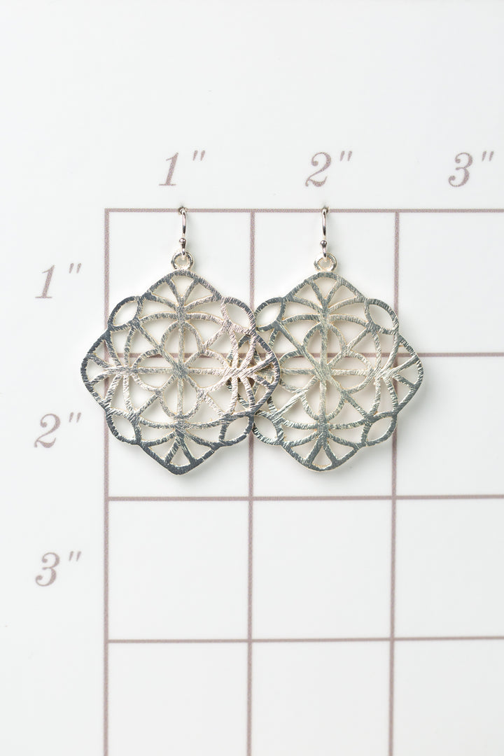 Brushed Silver Geometric Statement Earrings