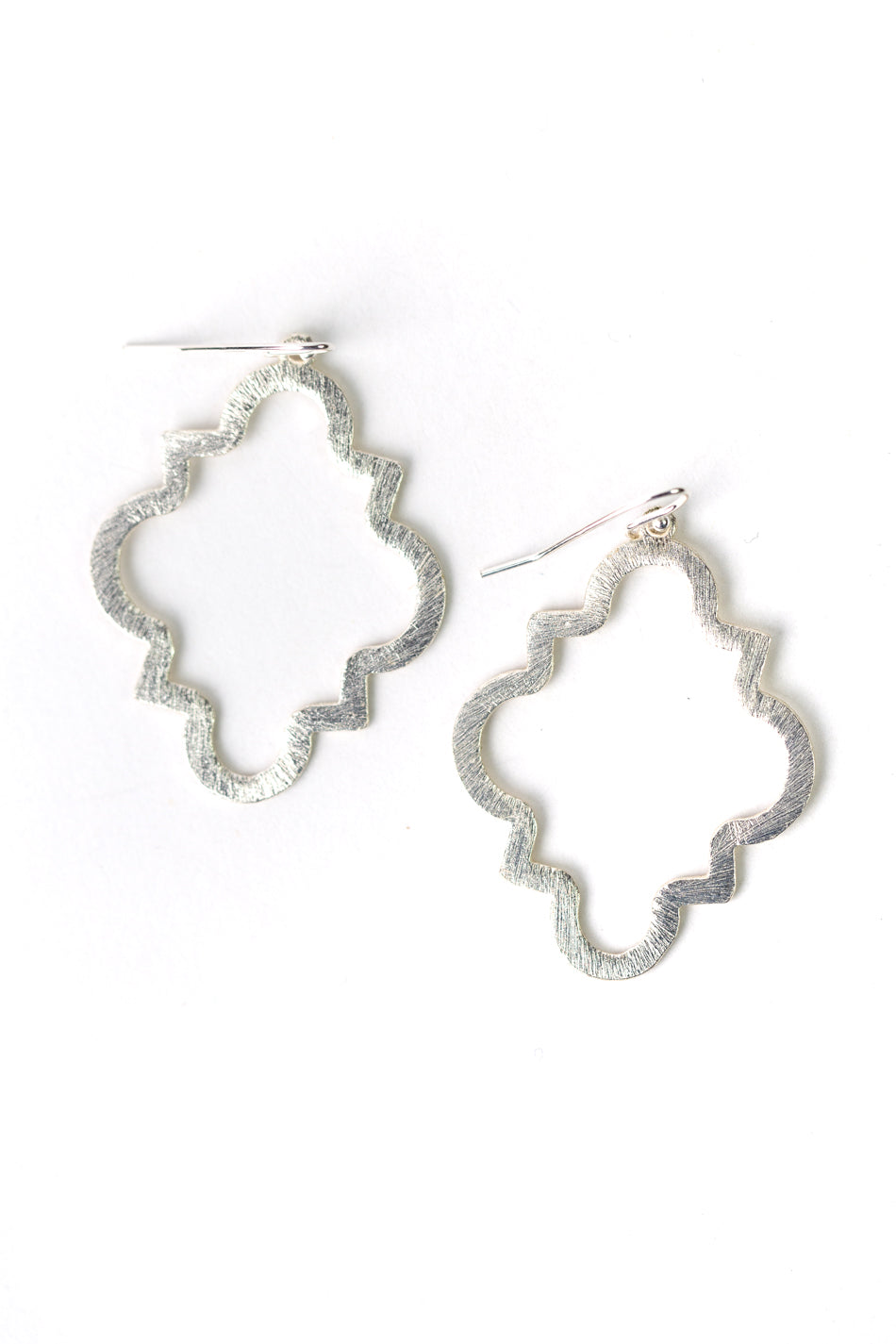 Brushed Silver Medium Pointed Quatrefoil Statement Earrings