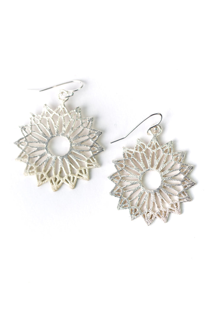 Brushed Silver Sunburst Statement Earrings