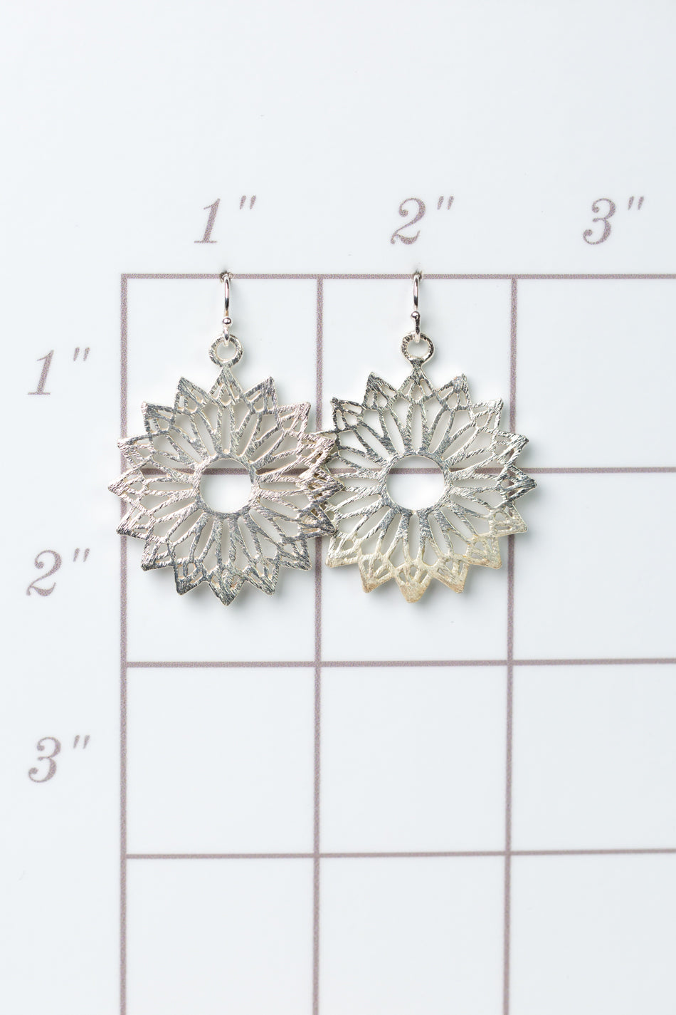 Brushed Silver Sunburst Statement Earrings