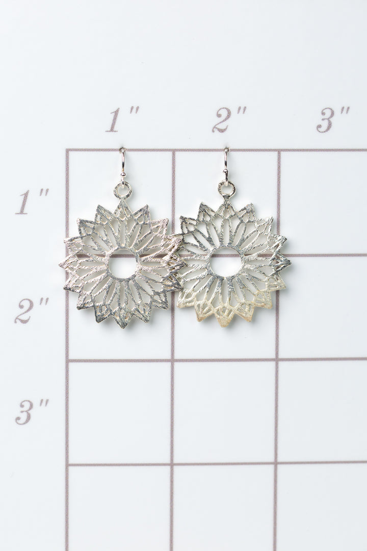 Brushed Silver Sunburst Statement Earrings