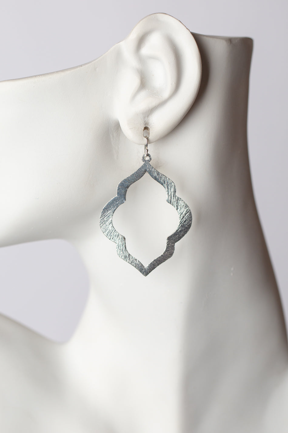 Brushed Silver Oblong Statement Earrings
