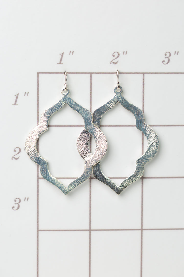 Brushed Silver Oblong Statement Earrings