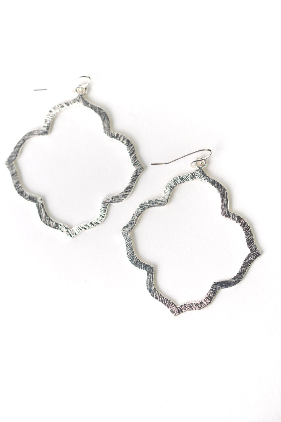 Brushed Silver Medium Quatrefoil Statement Earrings
