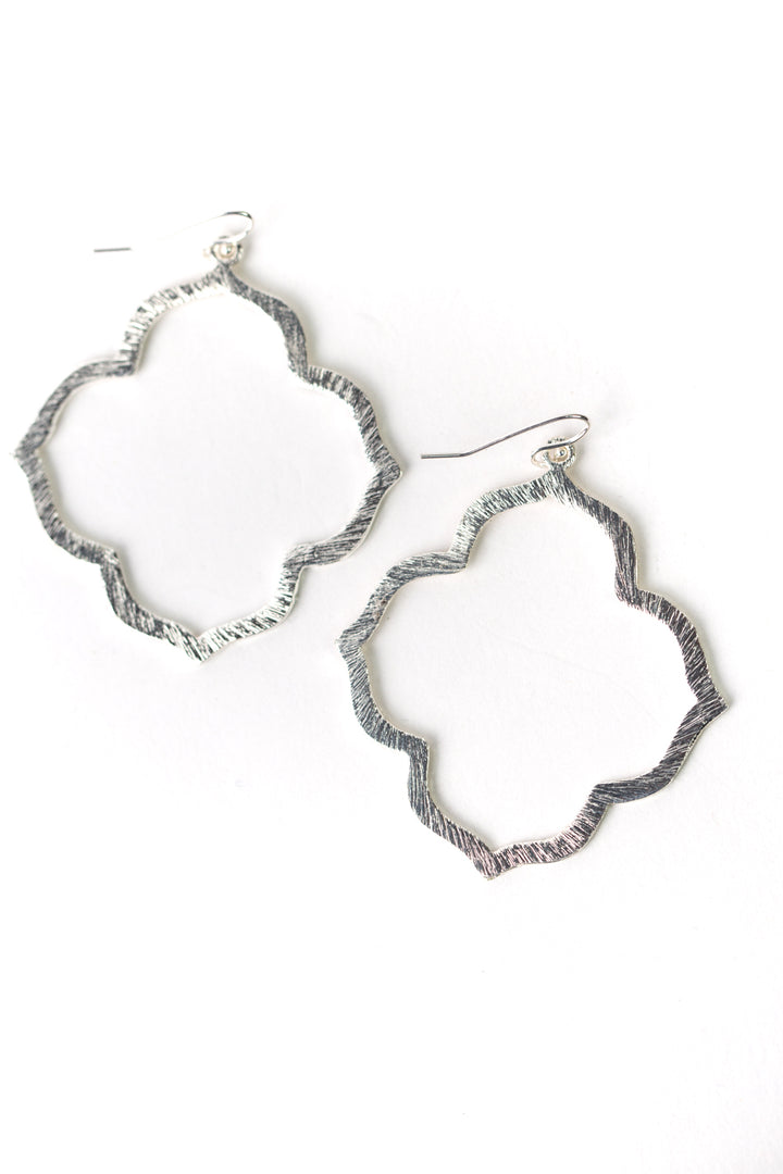 Brushed Silver Medium Quatrefoil Statement Earrings