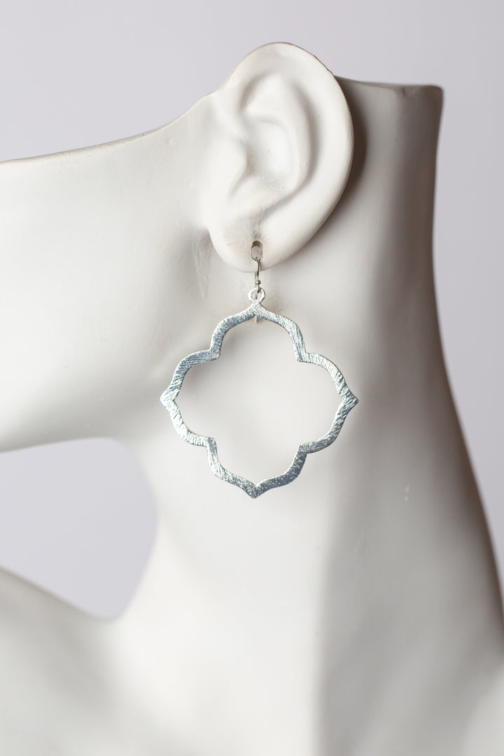 Brushed Silver Medium Quatrefoil Statement Earrings