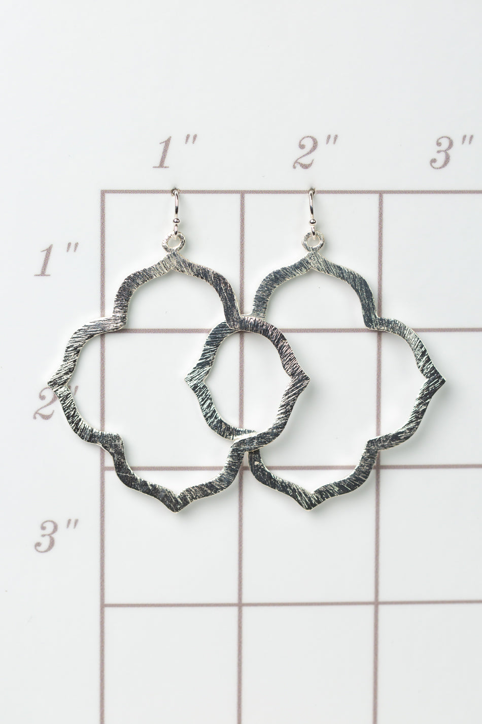 Brushed Silver Medium Quatrefoil Statement Earrings