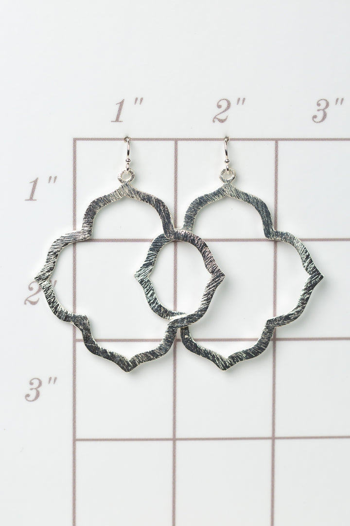 Brushed Silver Medium Quatrefoil Statement Earrings