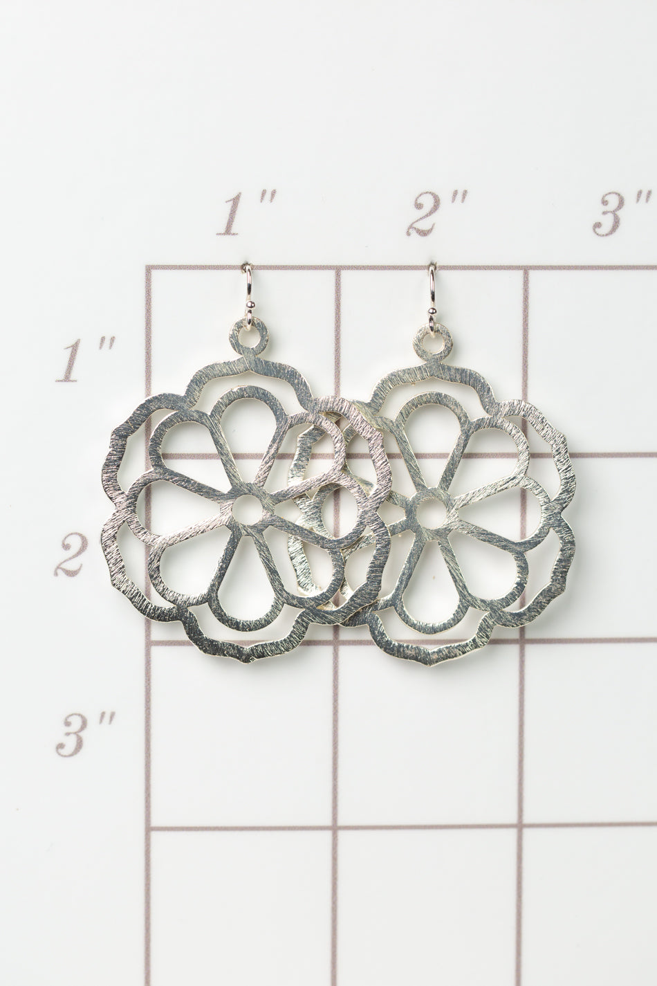 Brushed Silver Flower Statement Earrings