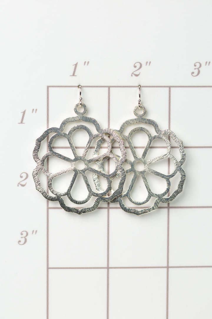 Brushed Silver Flower Statement Earrings