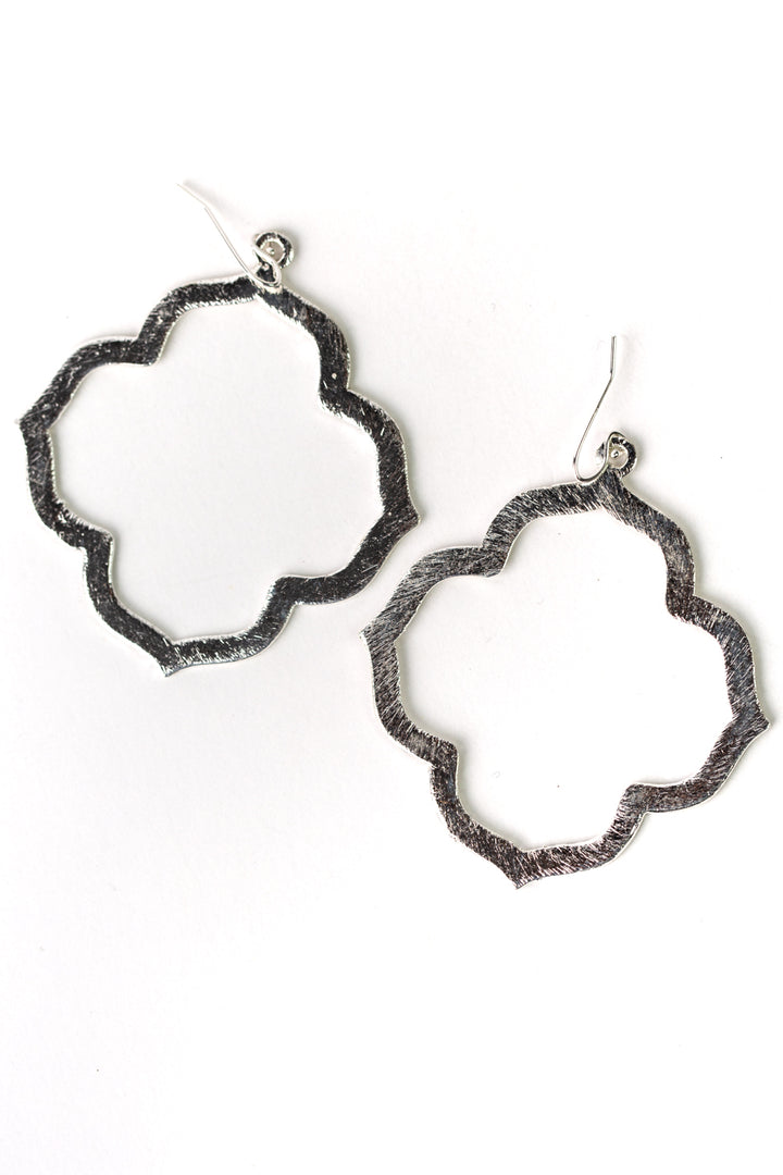 Brushed Silver Large Quatrefoil Statement Earrings