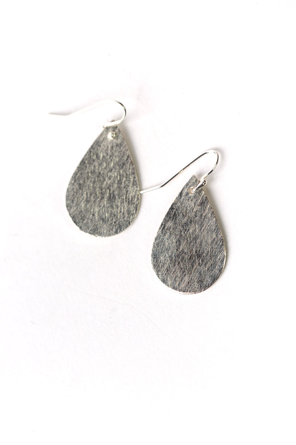 Brushed Silver Teardrop Earrings