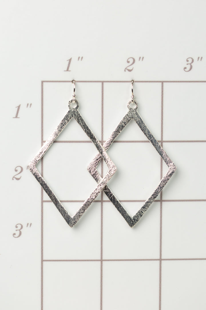 Brushed Silver This Diamond Frame Statement Earrings