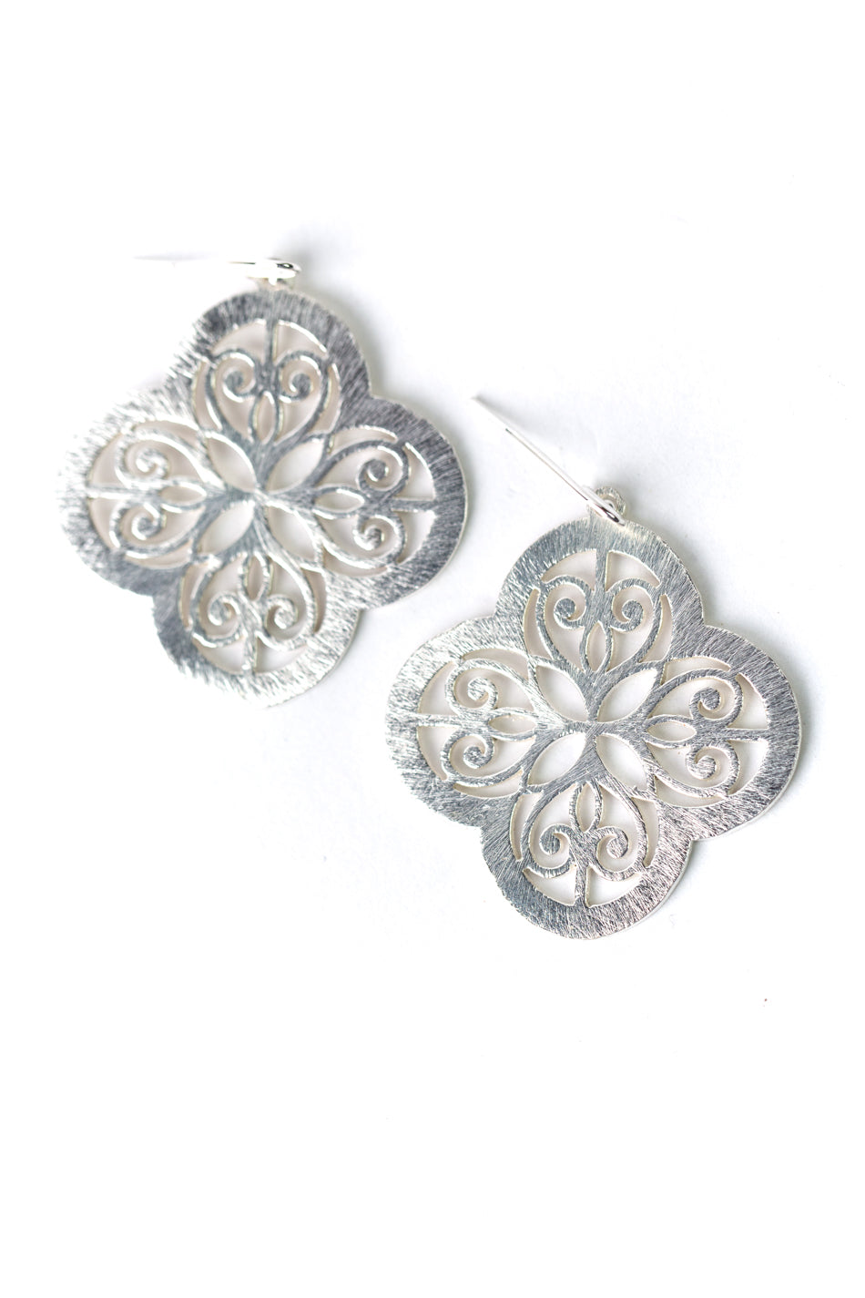 Brushed Silver Clover Statement Earrings