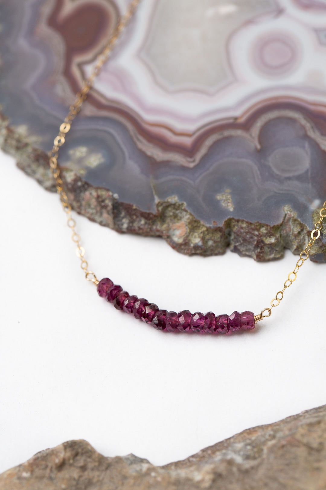 Birthstone 16-18" January Gold Garnet Bar Necklace