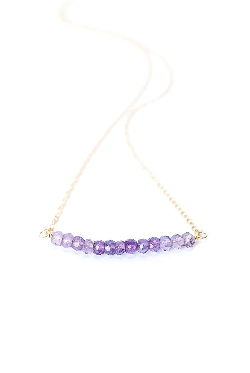 Birthstone 16-18" February Gold Amethyst Bar Necklace