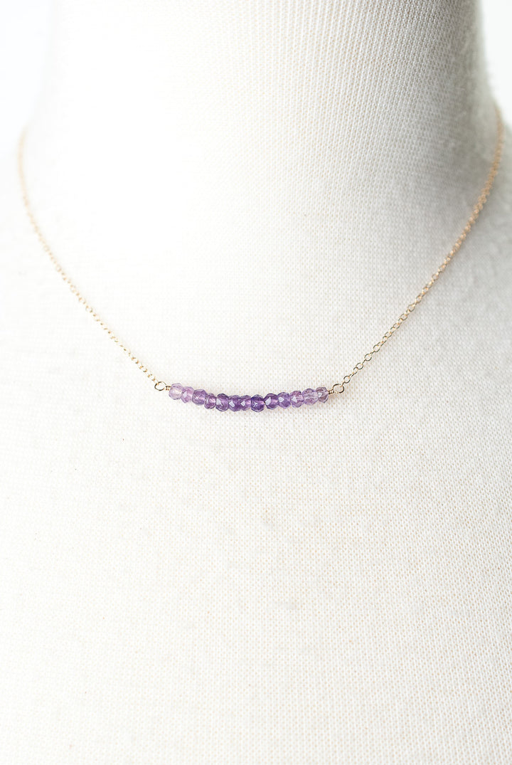 Birthstone 16-18" February Gold Amethyst Bar Necklace