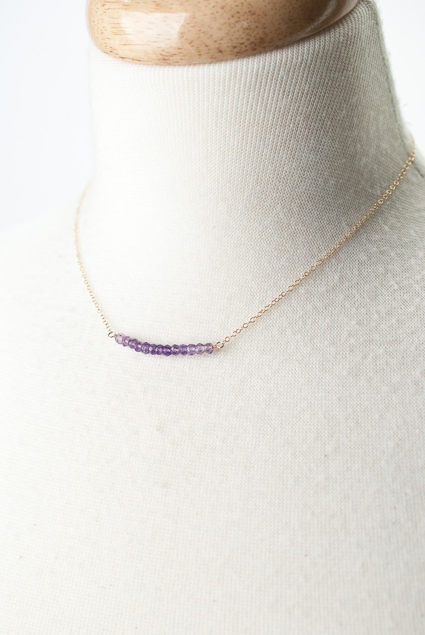 Birthstone 16-18" February Gold Amethyst Bar Necklace