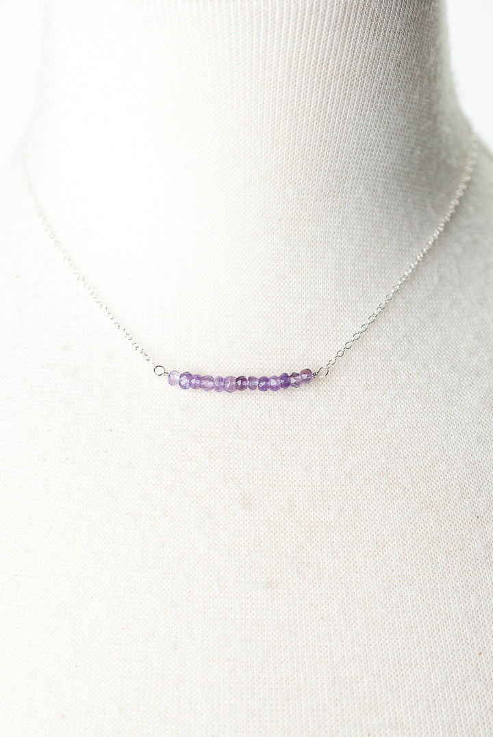 Birthstone 16-18" February Silver Amethyst Bar Necklace