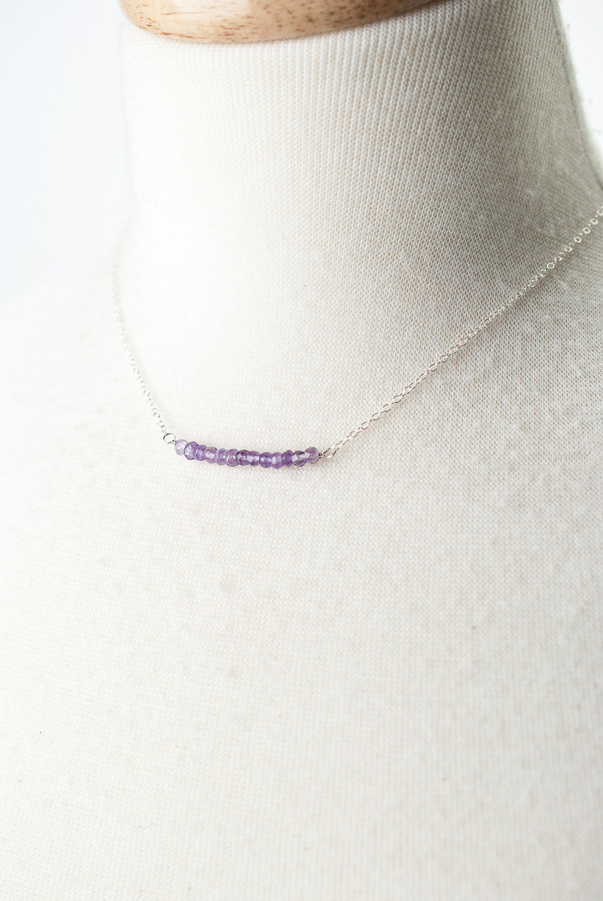 Birthstone 16-18" February Silver Amethyst Bar Necklace