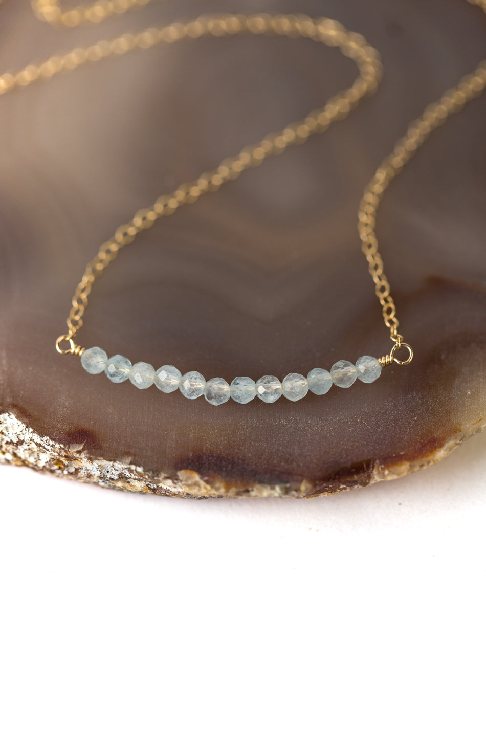 Birthstone 16-18" March Gold Aquamarine Bar Necklace