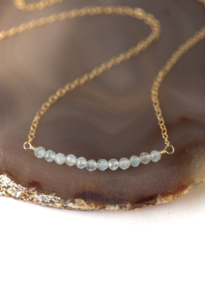 Birthstone 16-18" March Gold Aquamarine Bar Necklace