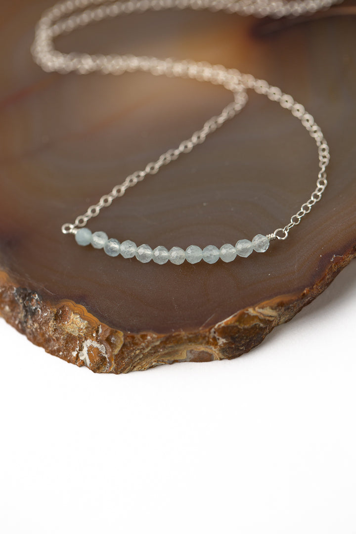 Birthstone 16-18" March Silver Aquamarine Bar Necklace