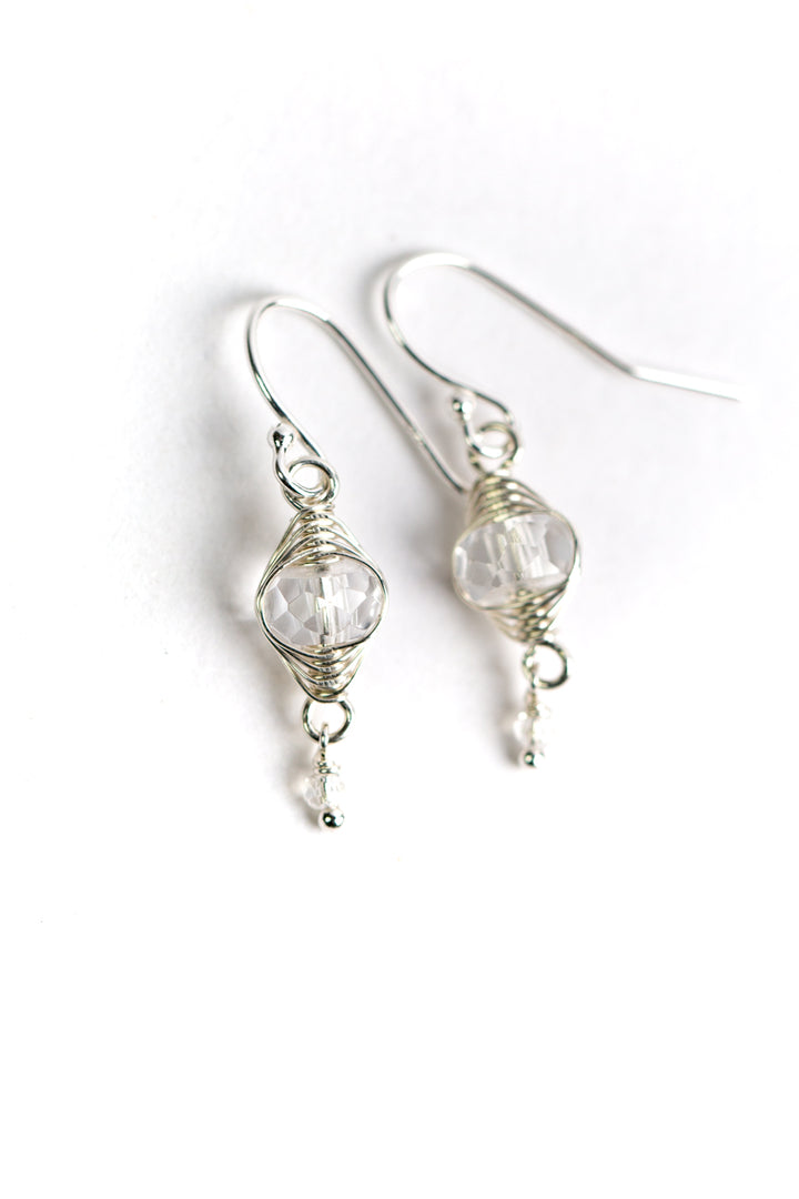 Birthstone April Silver Quartz Herringbone Earrings