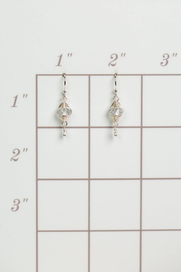 Birthstone April Silver Quartz Herringbone Earrings