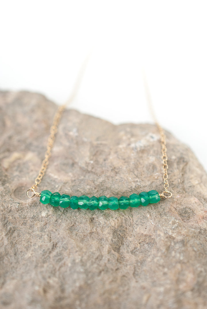 Birthstone 16-18" May Gold Green Onyx Bar Necklace