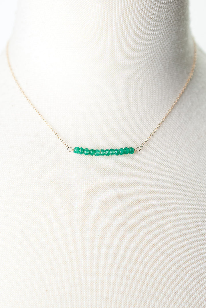 Birthstone 16-18" May Gold Green Onyx Bar Necklace