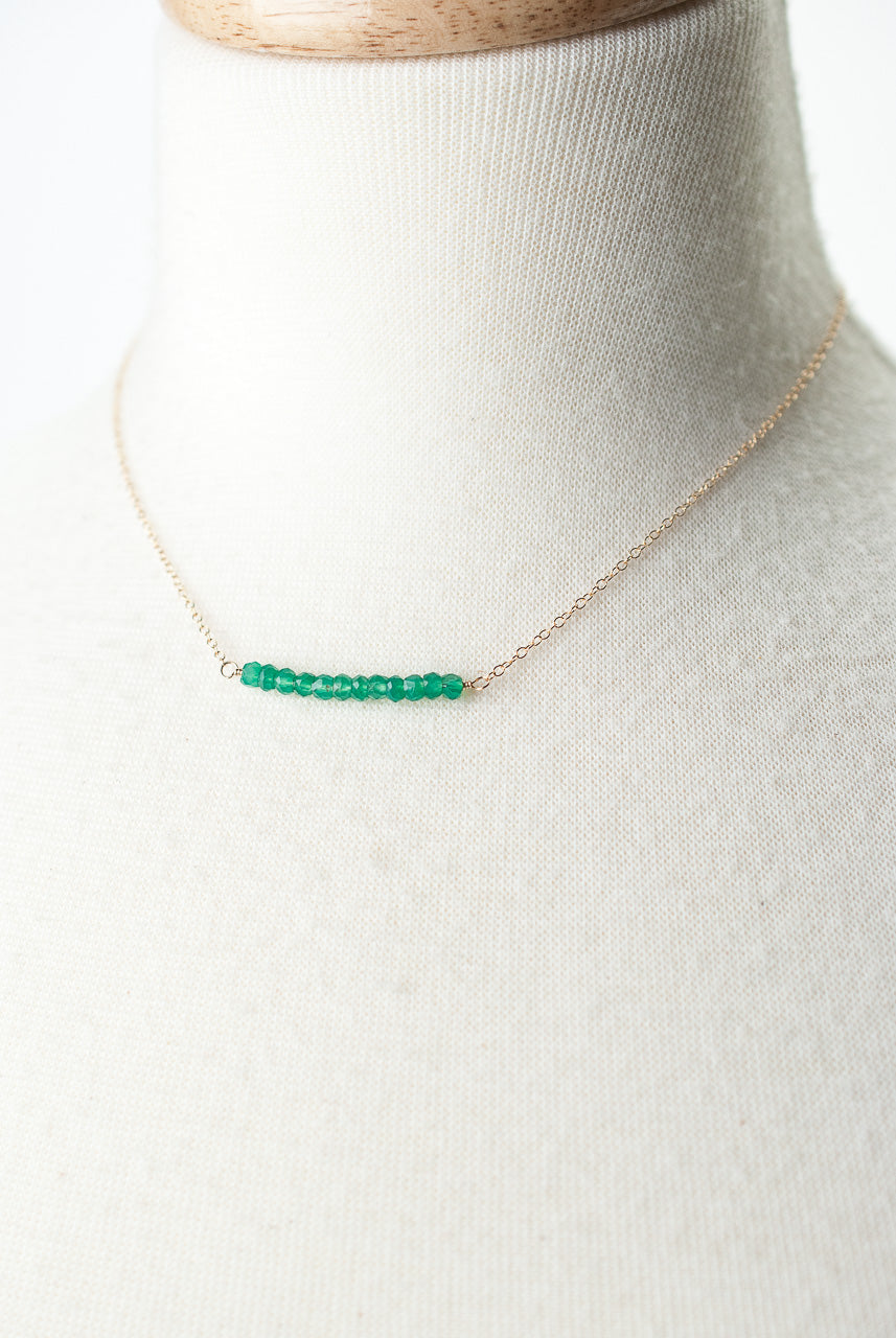 Birthstone 16-18" May Gold Green Onyx Bar Necklace