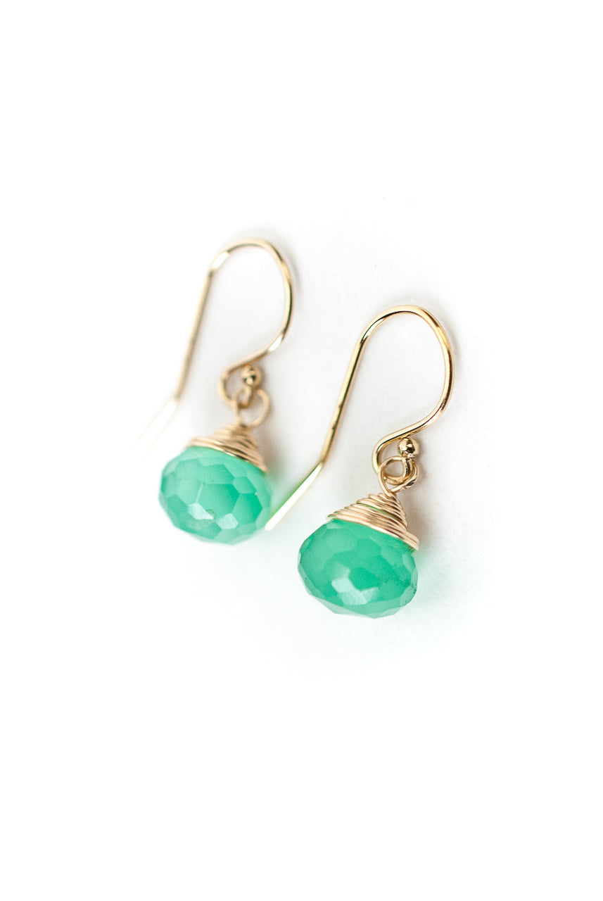 Birthstone May Gold Green Onyx Briolette Earrings