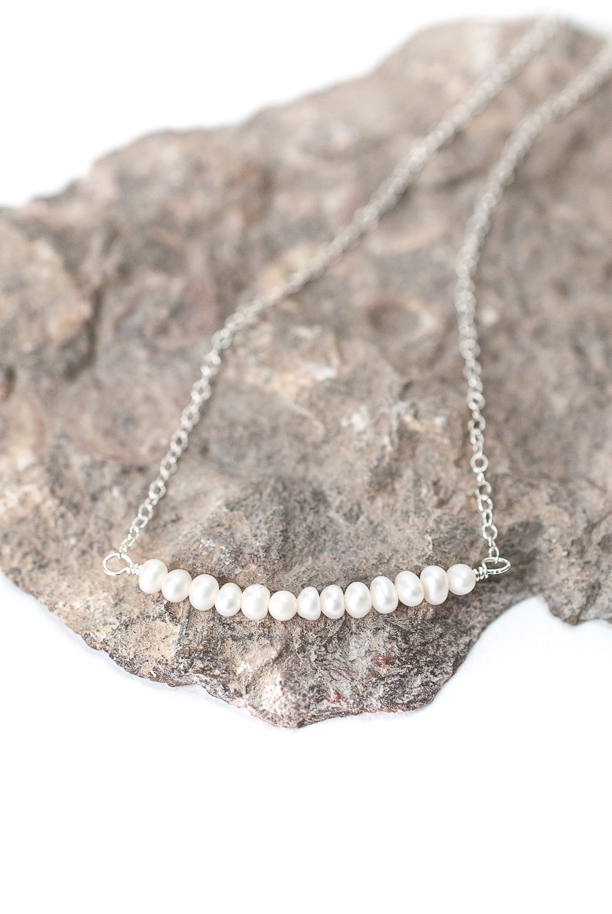 Birthstone 16-18" June Silver Pearl Bar Necklace