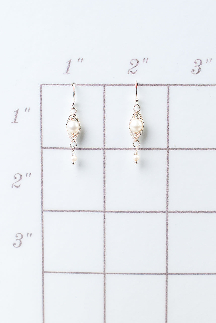 Birthstone June Silver Pearl Herringbone Earrings