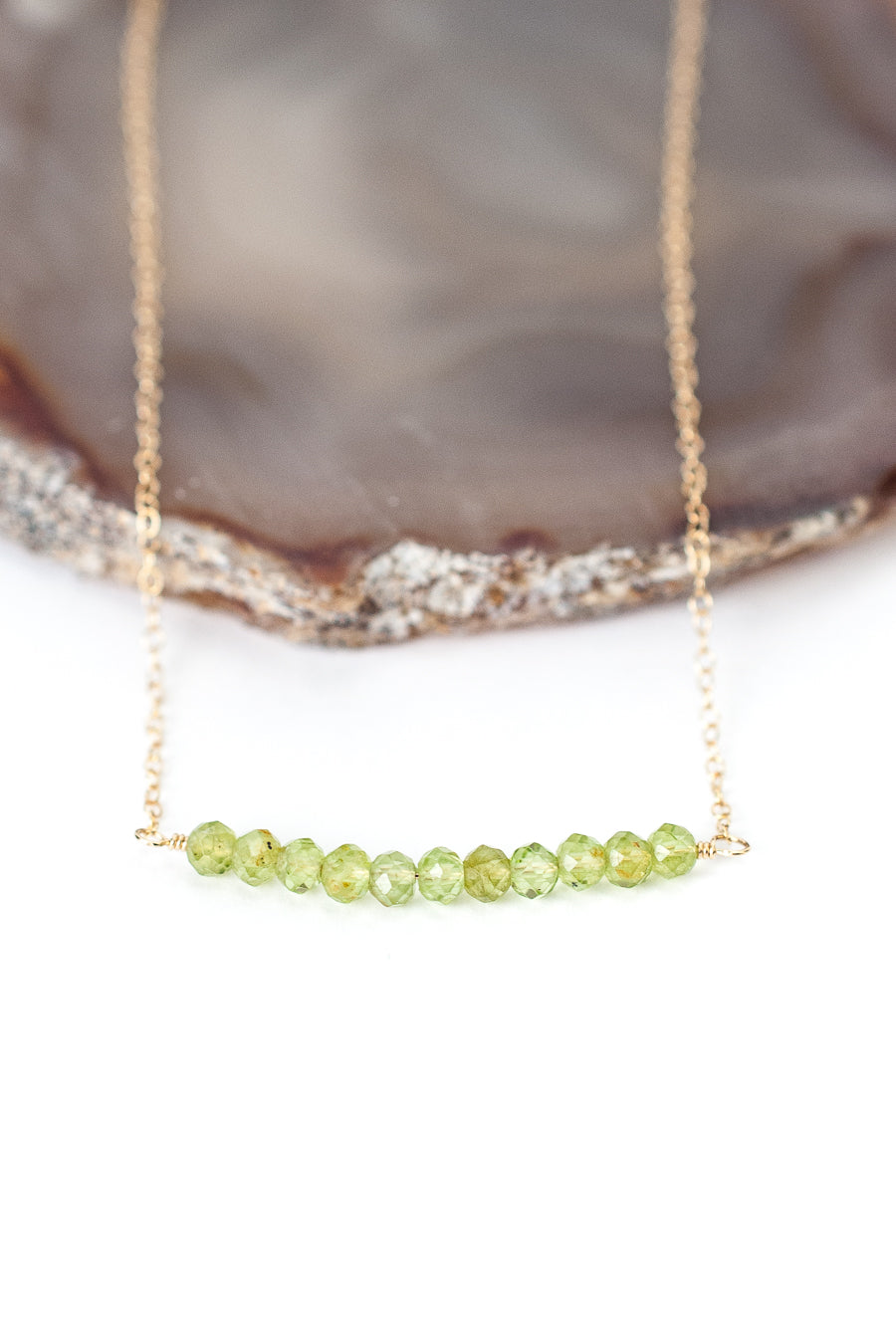 Birthstone 16-18" August Gold Peridot Bar Necklace