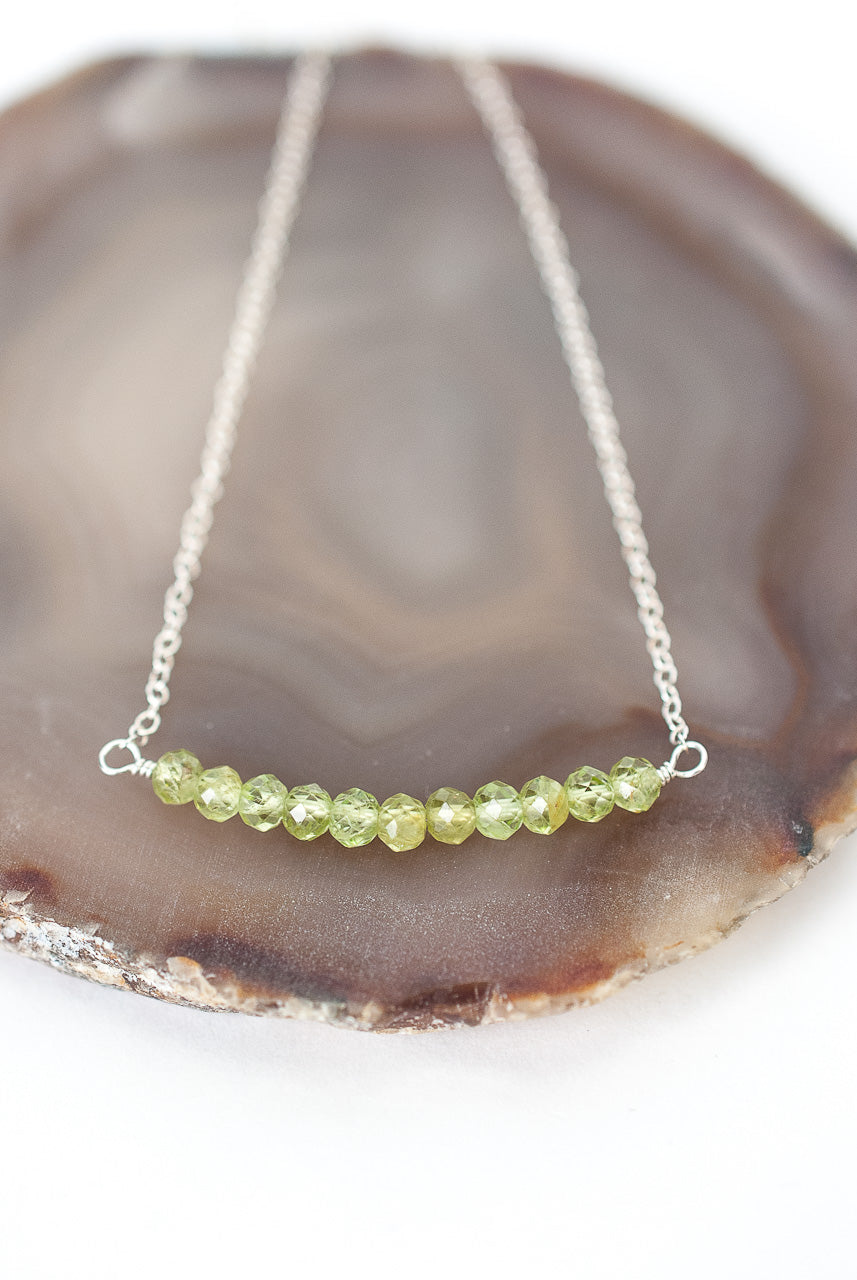 Birthstone 16-18" August Silver Peridot Bar Necklace