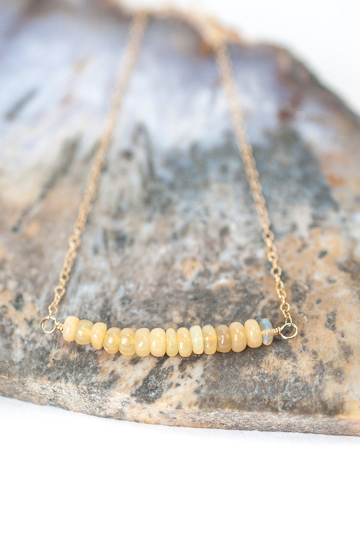 Birthstone 16-18" October Gold Opal Bar Necklace