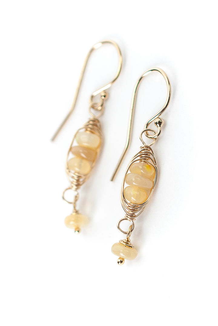 Birthstone October Gold Opal Herringbone Earrings