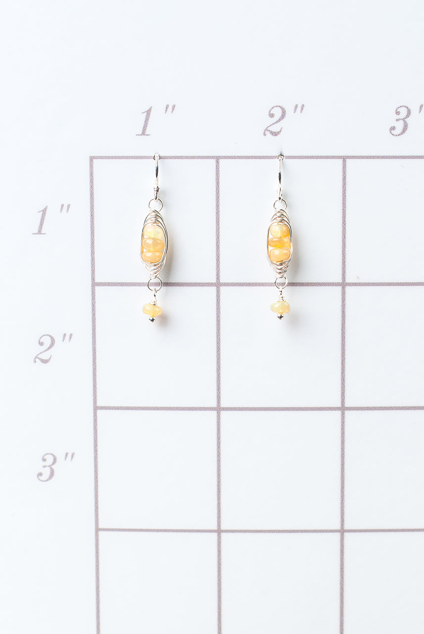 Birthstone October Silver Opal Herringbone Earrings