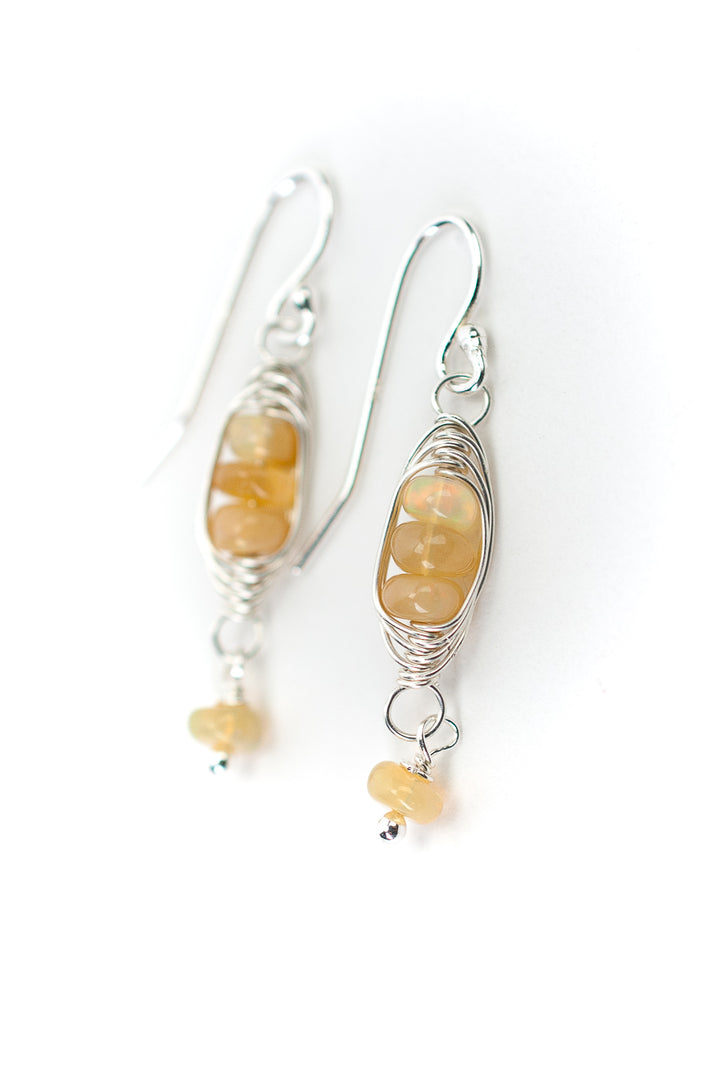 Birthstone October Silver Opal Herringbone Earrings