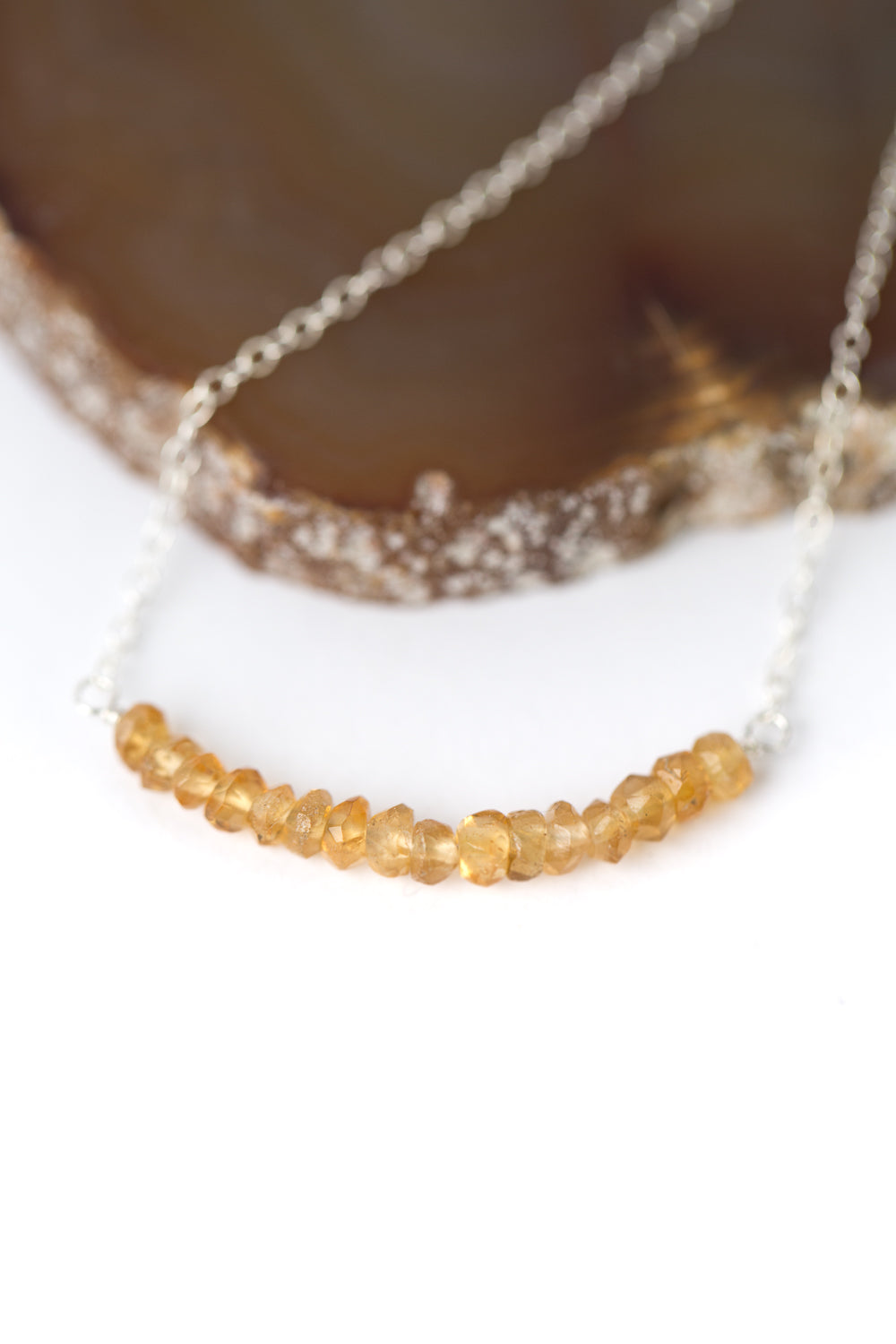 Birthstone 16-18" November Silver Citrine Bar Necklace