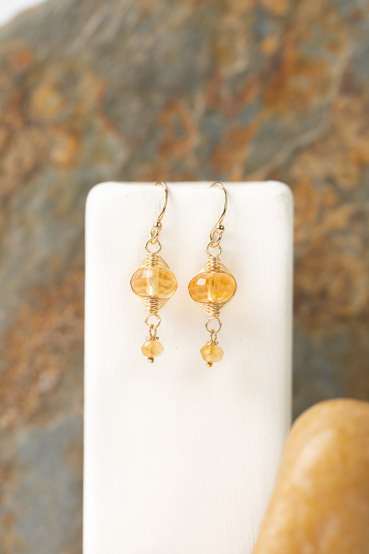 Birthstone November Gold Citrine Herringbone Earrings