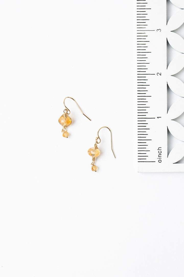 Birthstone November Gold Citrine Herringbone Earrings