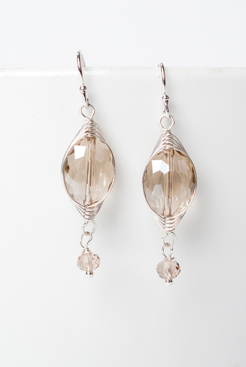 Herringbone Tan Small Oval Earrings