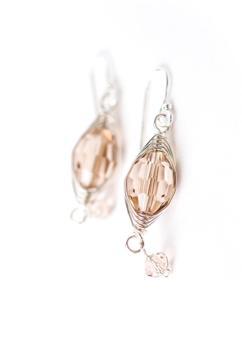 Herringbone Tan Oblong Crystal Dangle Earrings