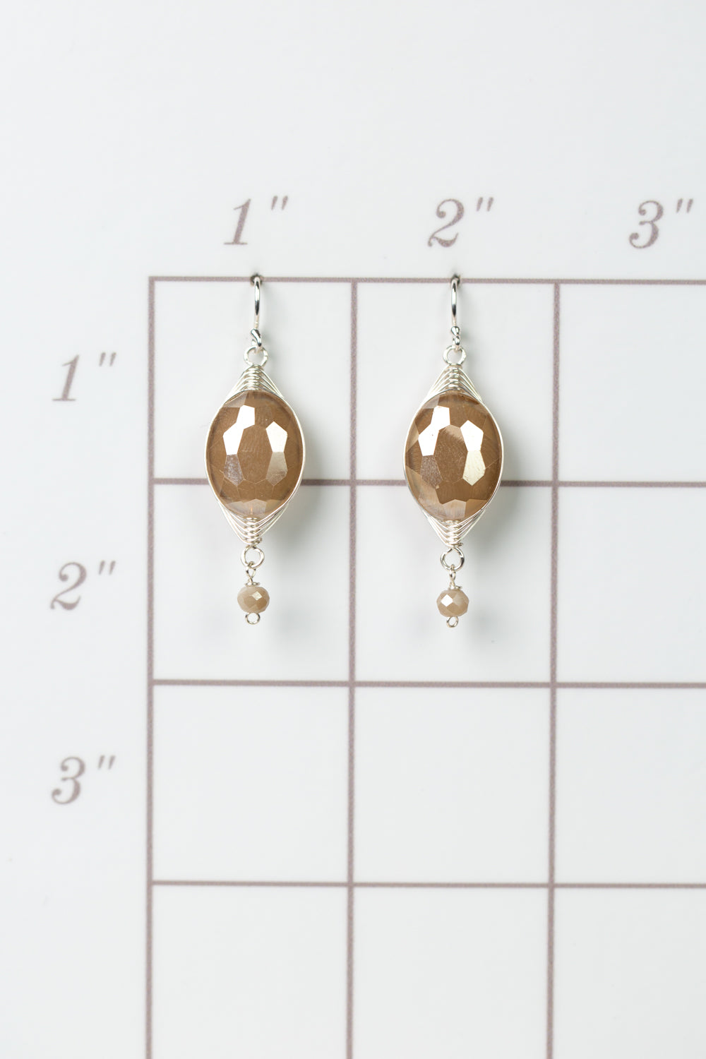 Herringbone Gold Oblong Crystal Dangle Earrings